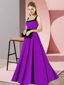 Purple Chiffon Zipper Square Sleeveless Floor Length Dama Dress Belt