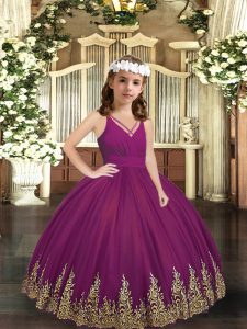 Purple Sleeveless Tulle Zipper Little Girls Pageant Dress for Party and Sweet 16 and Wedding Party