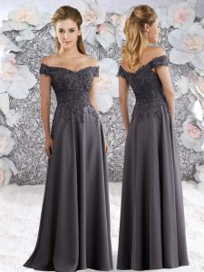 Grey Empire Beading and Lace Prom Evening Gown Zipper Chiffon Sleeveless Floor Length