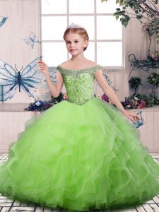 Discount Off The Shoulder Neckline Beading and Ruffles Little Girl Pageant Dress Sleeveless Lace Up