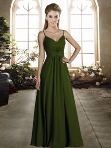 Gorgeous Olive Green Chiffon Zipper Spaghetti Straps Sleeveless Floor Length Court Dresses for Sweet 16 Ruching