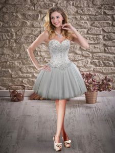 Sleeveless Mini Length Beading Lace Up Prom Party Dress with Grey