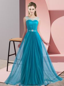 Hot Sale Teal Sleeveless Chiffon Lace Up Wedding Guest Dresses for Wedding Party
