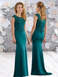 Teal Scoop Zipper Beading Red Carpet Gowns Sweep Train Sleeveless