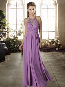 High End Sleeveless Floor Length Lace Criss Cross Quinceanera Court Dresses with Lilac