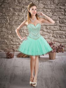 Apple Green Ball Gowns Beading Evening Dress Lace Up Tulle Sleeveless Mini Length