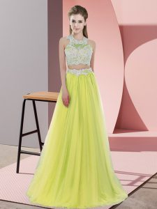 Sleeveless Zipper Floor Length Lace Dama Dress for Quinceanera