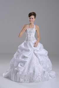 White Sleeveless Beading and Embroidery and Pick Ups Lace Up Wedding Dress