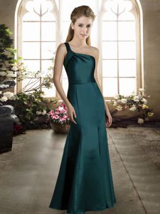 Teal Wedding Guest Dresses Wedding Party with Ruching One Shoulder Sleeveless Zipper
