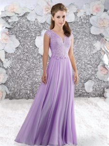 Great Chiffon Sleeveless Floor Length Evening Dress and Beading and Lace
