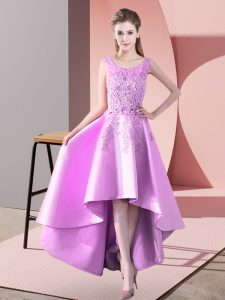 Comfortable Scoop Sleeveless Zipper Bridesmaid Dresses Lilac Satin