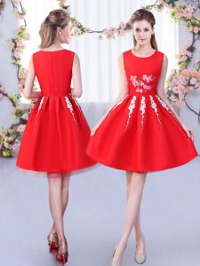 Clearance Sleeveless Knee Length Appliques Zipper Dama Dress with Red