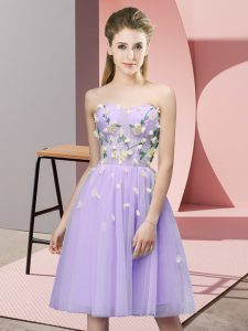 Sweetheart Sleeveless Quinceanera Court Dresses Knee Length Appliques Lavender Tulle