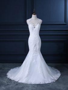 Classical White Sleeveless Beading and Lace Backless Bridal Gown