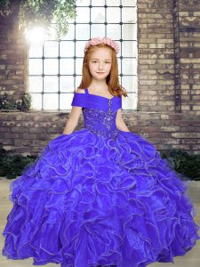 Best Floor Length Ball Gowns Sleeveless Purple Little Girls Pageant Dress Lace Up