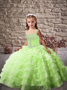 Brush Train Ball Gowns Child Pageant Dress Straps Organza Sleeveless Lace Up
