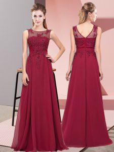 Floor Length Zipper Wedding Party Dress Burgundy for Wedding Party with Beading and Appliques