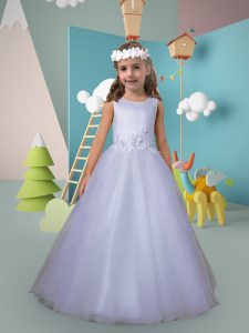 Scoop Sleeveless Lace Up Flower Girl Dresses for Less Lavender Tulle