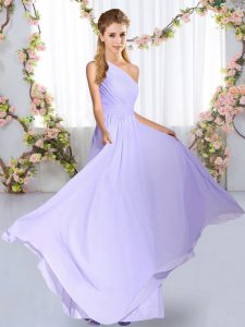 Lavender Sleeveless Ruching Floor Length Wedding Party Dress