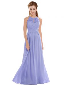 Best Halter Top Sleeveless Prom Dress Floor Length Lace Lavender Chiffon