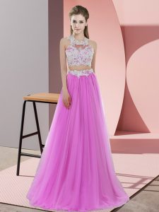 Admirable Halter Top Sleeveless Tulle Bridesmaids Dress Lace Zipper