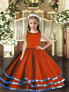 Rust Red Pageant Dress for Teens Party and Wedding Party with Ruffled Layers Scoop Sleeveless Lace Up