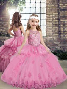 Latest Lilac Scoop Neckline Beading and Appliques Child Pageant Dress Sleeveless Lace Up