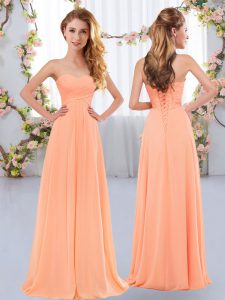 Vintage Peach Empire Ruching Dama Dress for Quinceanera Lace Up Chiffon Sleeveless Floor Length