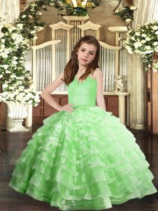 Lace Up Little Girls Pageant Dress Ruffled Layers Sleeveless Floor Length