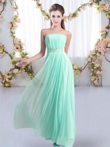 Glittering Sleeveless Beading Lace Up Bridesmaid Dress with Aqua Blue Sweep Train