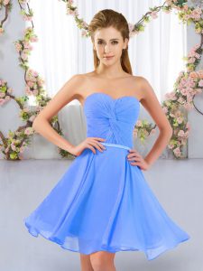Sleeveless Lace Up Mini Length Ruching Bridesmaid Dress