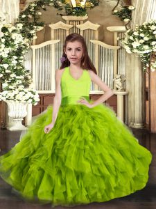 Halter Top Sleeveless Tulle Pageant Gowns For Girls Ruffles Lace Up