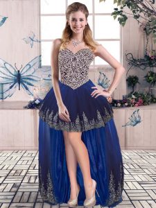 Royal Blue Sleeveless Tulle Lace Up Homecoming Dress for Prom and Party