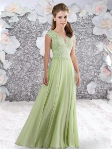 Best Floor Length Empire Sleeveless Yellow Green Dress for Prom Zipper