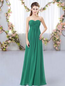 Lovely Sleeveless Floor Length Ruching Zipper Bridesmaid Dresses with Dark Green