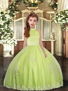 Cheap Tulle Sleeveless Floor Length Little Girls Pageant Dress and Beading and Appliques