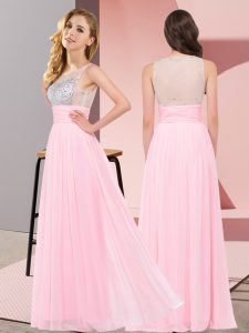 Suitable Baby Pink Bridesmaid Gown Wedding Party with Beading Scoop Sleeveless Side Zipper