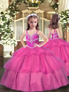 Sleeveless Lace Up Floor Length Beading and Ruffled Layers Winning Pageant Gowns
