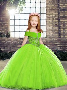 Beading Pageant Dress for Teens Lace Up Sleeveless Brush Train