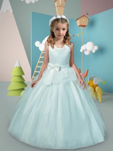 Scoop Sleeveless Tulle Flower Girl Dresses for Less Lace and Bowknot Zipper