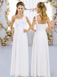 Low Price White One Shoulder Lace Up Hand Made Flower Wedding Guest Dresses Sleeveless