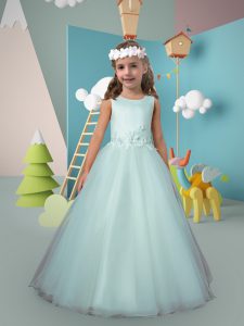 Glamorous Scoop Sleeveless Tulle Flower Girl Dresses Appliques Lace Up