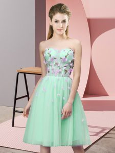 Knee Length Lace Up Wedding Party Dress Apple Green for Wedding Party with Appliques