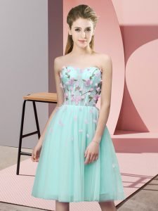Apple Green Sleeveless Tulle Lace Up Bridesmaid Gown for Wedding Party
