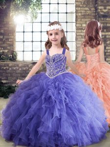 Customized Beading and Ruffles Little Girl Pageant Dress Lavender Lace Up Sleeveless Floor Length