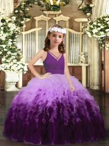 Most Popular Ball Gowns Little Girl Pageant Dress Multi-color V-neck Tulle Sleeveless Floor Length Zipper
