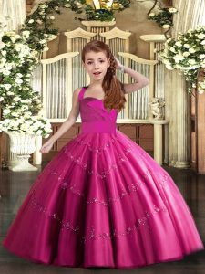 New Arrival Fuchsia Little Girls Pageant Dress Party and Wedding Party with Beading Straps Sleeveless Lace Up