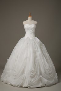 Ruching Bridal Gown White Lace Up Sleeveless Brush Train