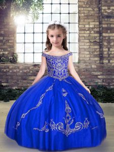 Great Off The Shoulder Sleeveless Tulle Pageant Gowns For Girls Beading Lace Up
