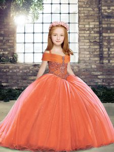 Affordable Straps Sleeveless Tulle Little Girl Pageant Dress Beading Lace Up